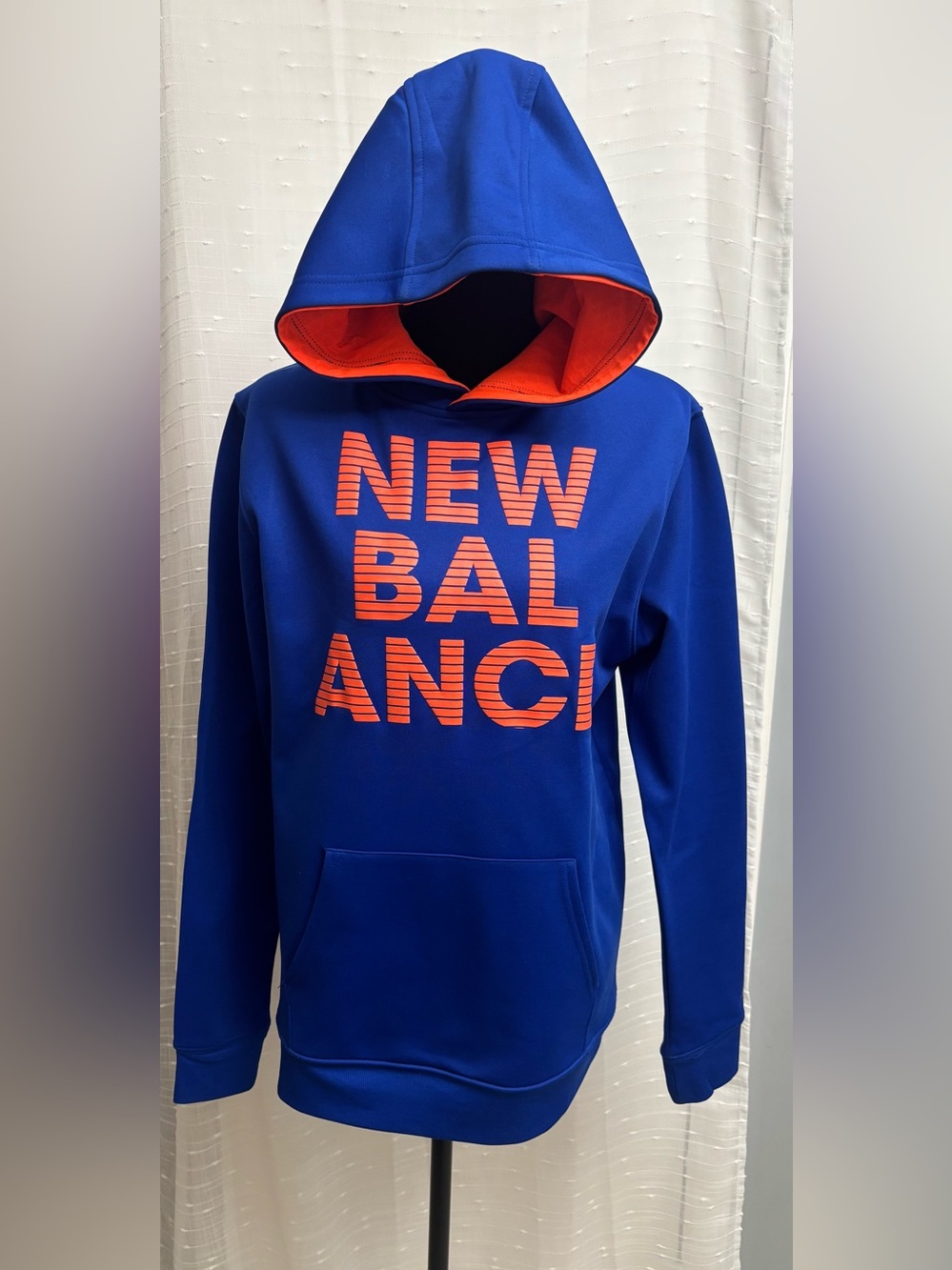 New Balance Youth Royal Blue Crewneck Hoodie with Orange Logo